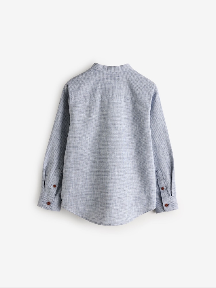 Blue Long Sleeve Grandad Collar Cotton/Linen Mix Texture Shirt (3-16yrs) - Image 2 of 5