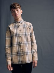 Neutral Check Long Sleeve 100% Cotton Shirt (3-16yrs) - Image 1 of 6