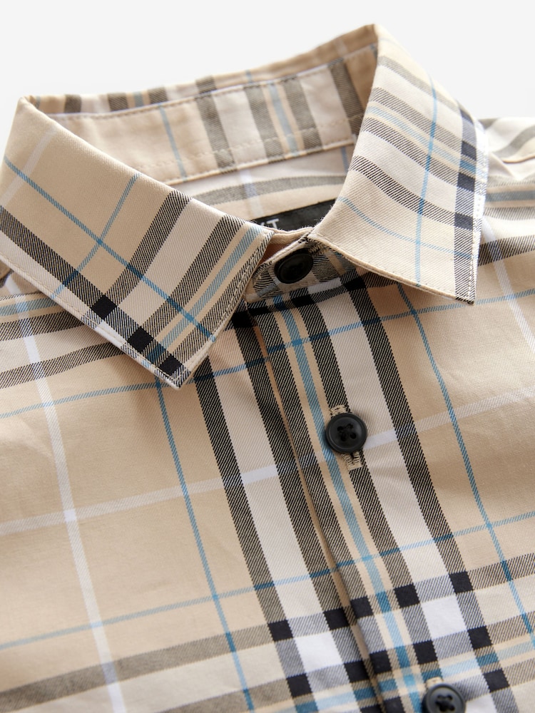 Neutral Check Long Sleeve 100% Cotton Shirt (3-16yrs) - Image 6 of 6