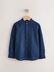 Indigo Blue Grandad Collar Linen Mix Long Sleeve Shirt (3-16yrs) - Image 1 of 2