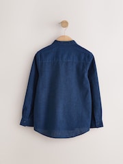 Indigo Blue Grandad Collar Linen Mix Long Sleeve Shirt (3-16yrs) - Image 2 of 2