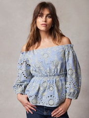 Mint Velvet Blue Broderie Anglais Top - Image 1 of 4