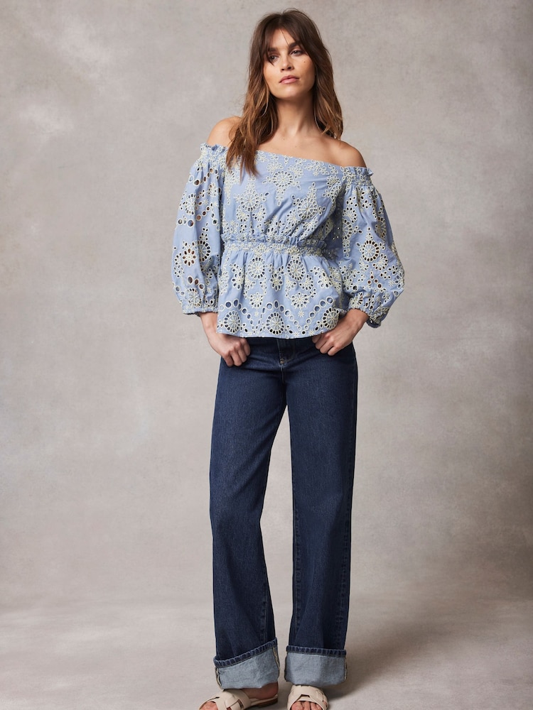 Mint Velvet Blue Broderie Anglais Top - Image 2 of 4