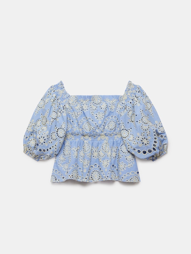 Mint Velvet Blue Broderie Anglais Top - Image 4 of 4