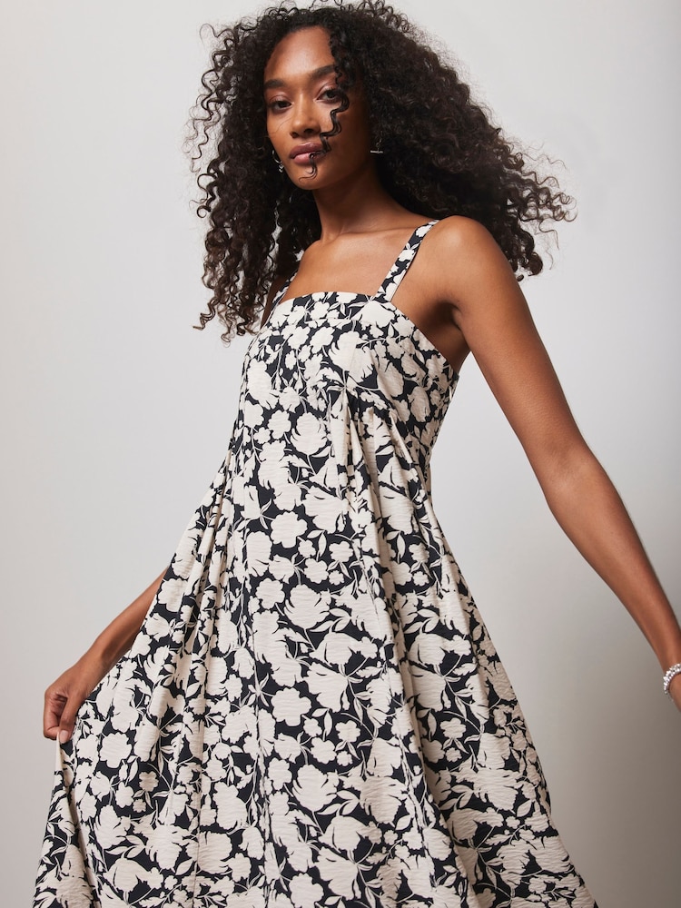 Mint Velvet Black Floral Midi Dress - Image 1 of 6 Mint Velvet Black Floral Midi Dress - Image 1 of 6