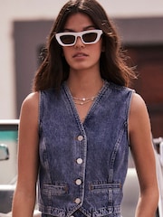 Mint Velvet Cream Rectangular Sunglasses - Image 6 of 6