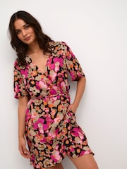 Kaffe Pollie Half Sleeve V-Neck Wrap Black Dress - Image 1 of 6