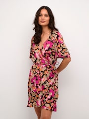 Kaffe Pollie Half Sleeve V-Neck Wrap Black Dress - Image 2 of 6