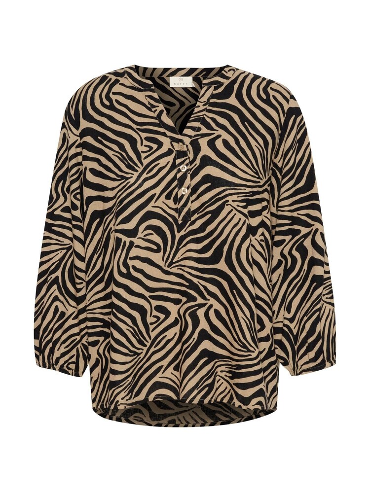 Kaffe Milia 3/4 Sleeve V-Notch Neck Black Blouse - Image 1 of 2
