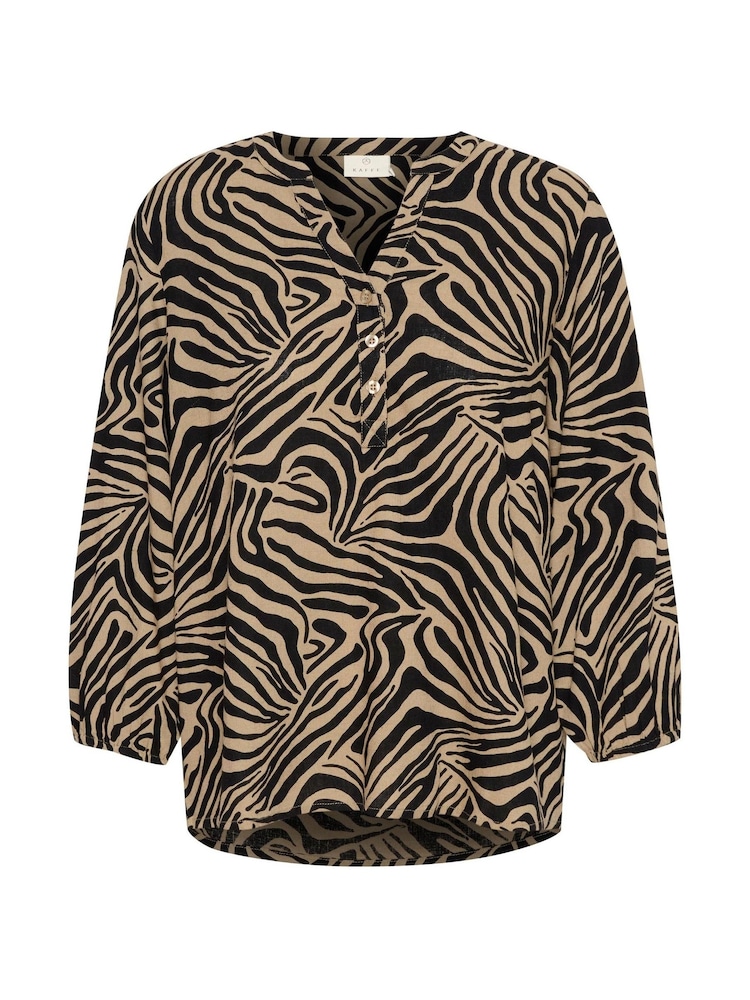 Kaffe Milia 3/4 Sleeve V-Notch Neck Black Blouse - Image 1 of 2 Kaffe Milia 3/4 Sleeve V-Notch Neck Black Blouse - Image 1 of 2