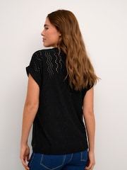 Kaffe Rachel Short Sleeve Eyelet Black Blouse - Image 2 of 6