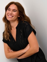 Kaffe Rachel Short Sleeve Eyelet Black Blouse - Image 4 of 6