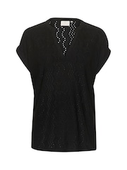 Kaffe Rachel Short Sleeve Eyelet Black Blouse - Image 5 of 6