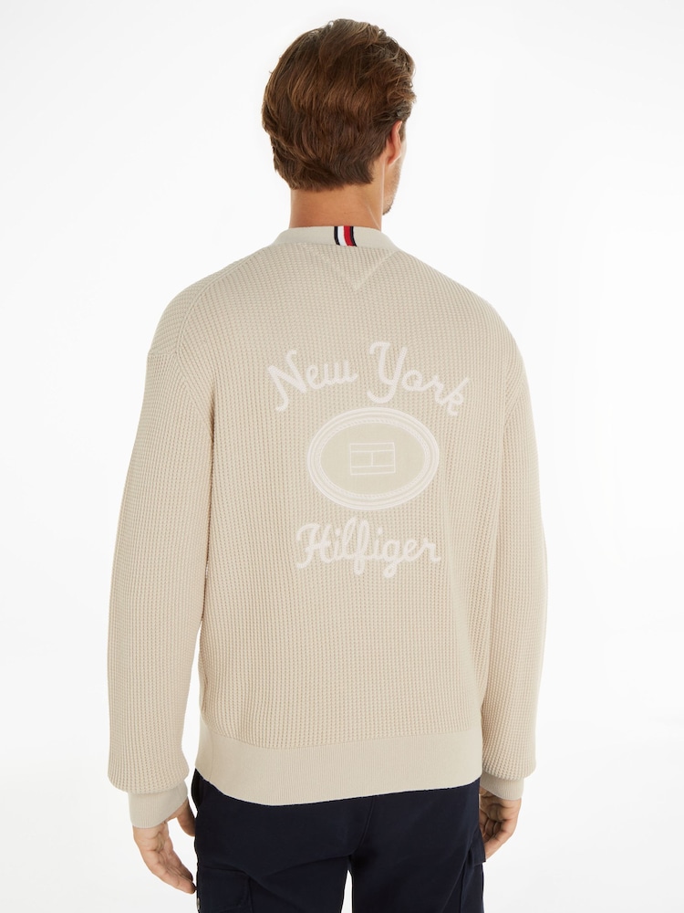 Tommy Hilfiger Brown Graphic Waffle Cardigan - Image 2 of 6 Tommy Hilfiger Brown Graphic Waffle Cardigan - Image 2 of 6