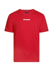 Tommy Hilfiger Red Monotype Stitching 100% Cotton T-Shirt - Image 5 of 5