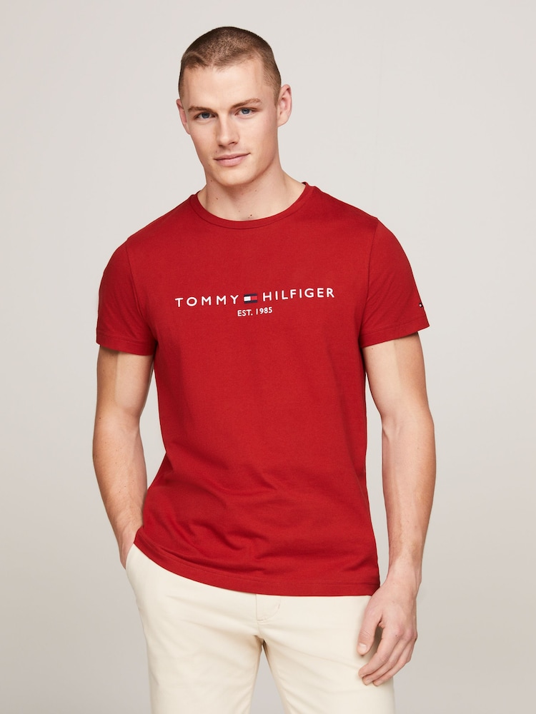 Tommy Hilfiger Red Logo 100% Cotton T-Shirt - Image 1 of 5