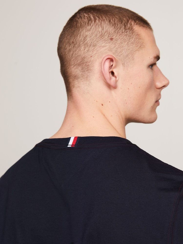 Tommy Hilfiger Blue Monotype Stitching 100% Cotton T-Shirt - Image 4 of 4