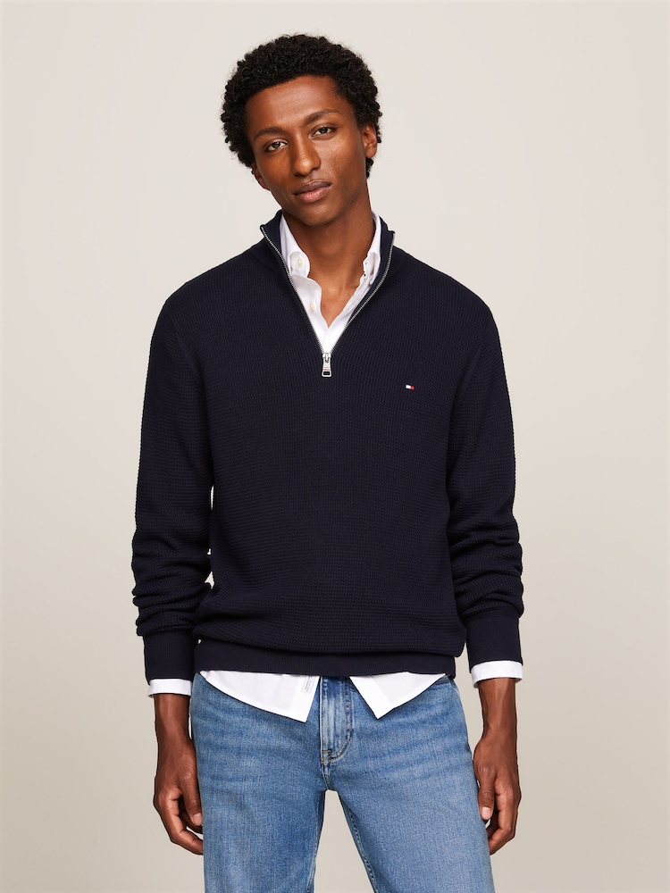 Tommy Hilfiger Blue Refined Structure Crew Neck Sweater - Image 1 of 1