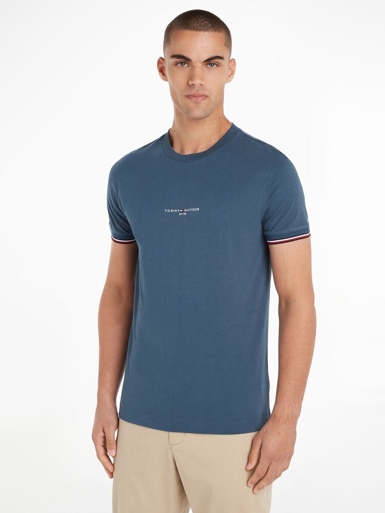Tommy Hilfiger Blue Logo Tipped 100% Cotton T-Shirt - Image 1 of 6