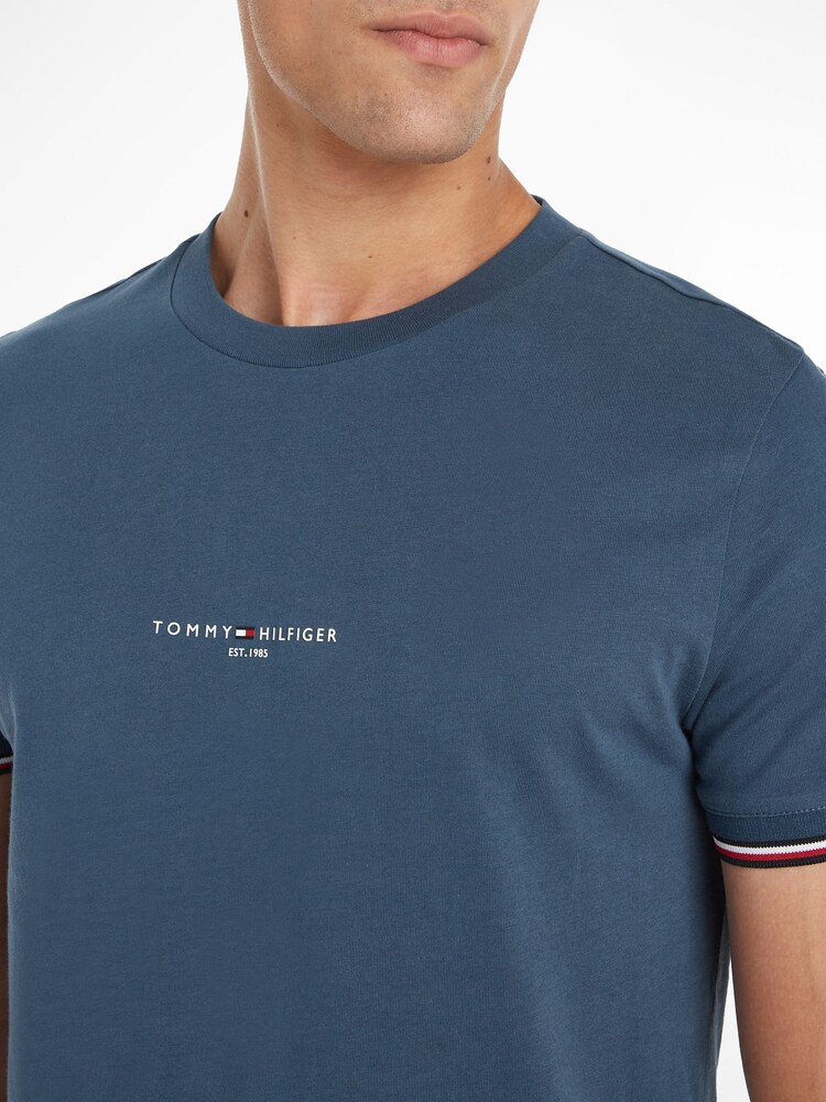 Tommy Hilfiger Blue Logo Tipped 100% Cotton T-Shirt - Image 3 of 6