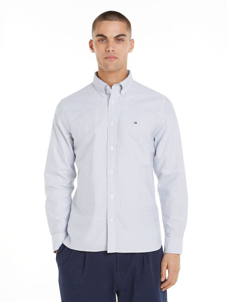 أزرق - قميص أكسفورد كلاسيكي مخطط من Tommy Hilfiger - صورة 1 من 6