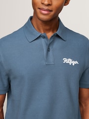Tommy Hilfiger Blue Regular Fit Chainstitch 100% Cotton Polo Shirt - Image 3 of 5