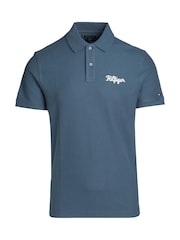 Tommy Hilfiger Blue Regular Fit Chainstitch 100% Cotton Polo Shirt - Image 5 of 5