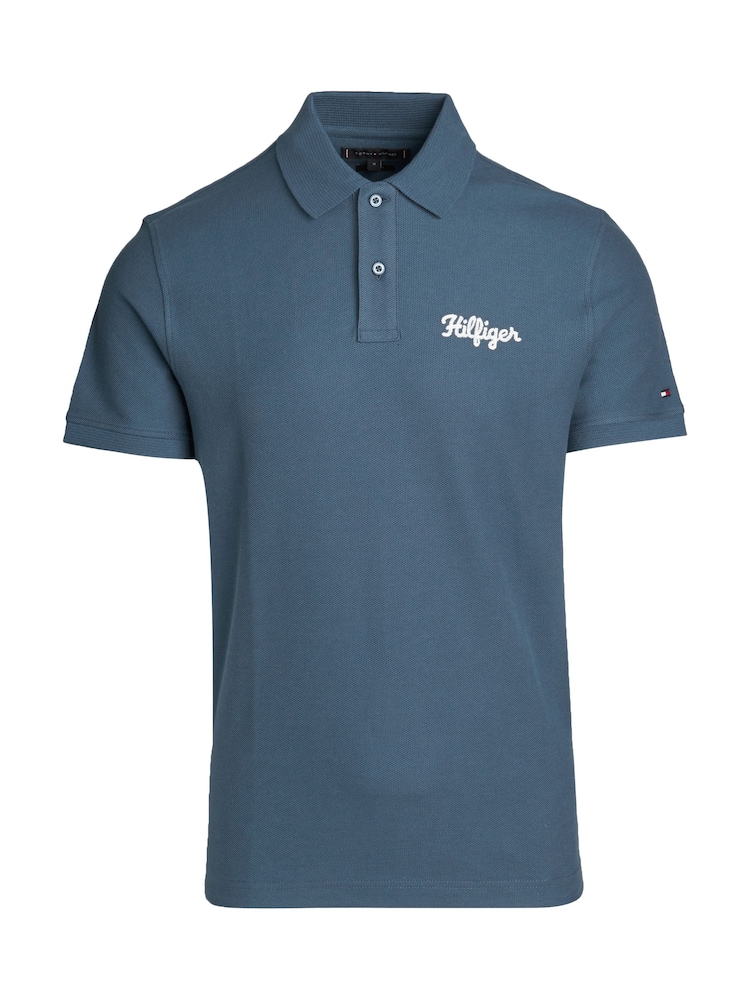 Tommy Hilfiger Blue Regular Fit Chainstitch 100% Cotton Polo Shirt - Image 5 of 5
