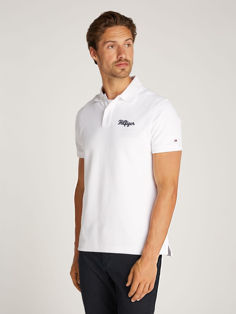 Tommy Hilfiger White Regular Fit Chainstitch 100% Cotton Polo Shirt - Image 1 of 6