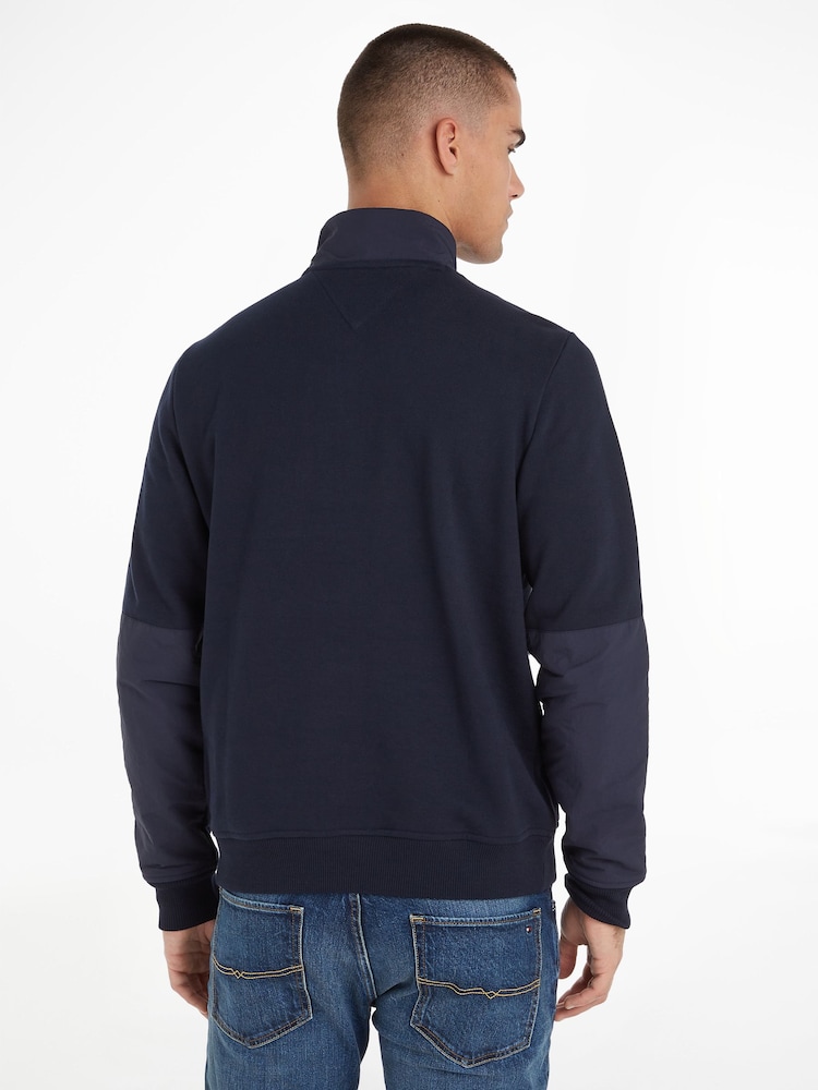 Tommy Hilfiger Blue Monotype Mix Media Quarter Zip 100% Cotton Sweatshirt - Image 2 of 6 Tommy Hilfiger Blue Monotype Mix Media Quarter Zip 100% Cotton Sweatshirt - Image 2 of 6