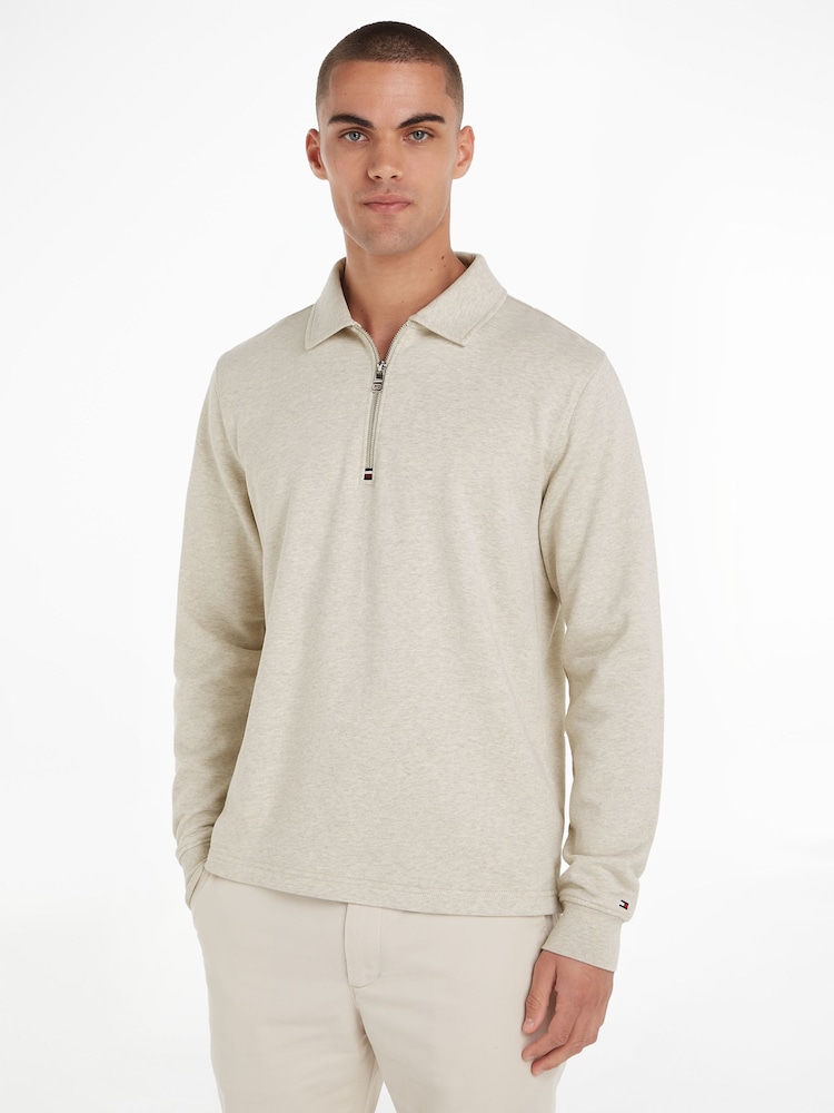 Tommy Hilfiger White Terry Half Zipped Sweatshirt - Image 1 of 6