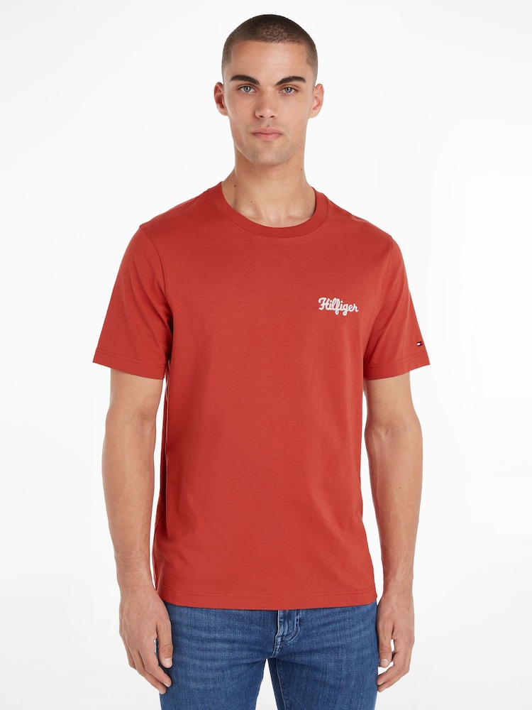 Tommy Hilfiger Red Chainstitch 100% Cotton T-Shirt - Image 1 of 6
