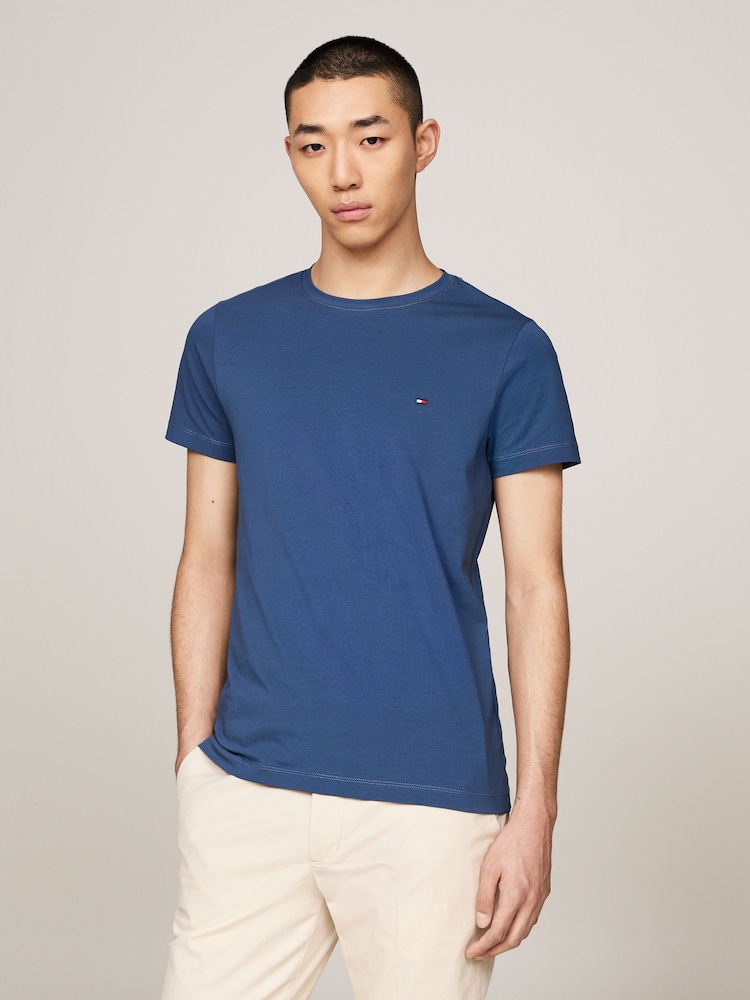 Azul claro - Camiseta Tommy Hilfiger Slim Fit Core Stretch com gola redonda - Imagem 1 de 5