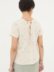 FatFace Natural Patchwork Crochet Knit T-Shirt - Image 2 of 5