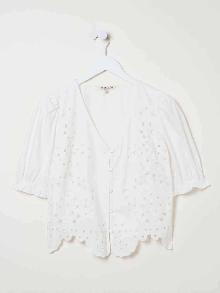 FatFace Natural Broderie Blouse - Image 1 of 1