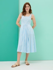 FatFace Blue Maria Jude Stripe Midi Dress - Image 1 of 4