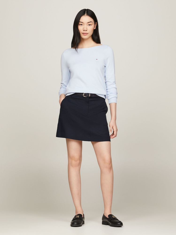 Tommy Hilfiger Blue Cotton Jersey Stitch Boat-Neck Sweater - Image 1 of 4 Tommy Hilfiger Blue Cotton Jersey Stitch Boat-Neck Sweater - Image 1 of 4
