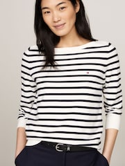 Tommy Hilfiger White Cotton Jersey Stitch Boat-Neck Sweater - Image 3 of 5