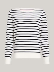 Tommy Hilfiger White Cotton Jersey Stitch Boat-Neck Sweater - Image 4 of 5