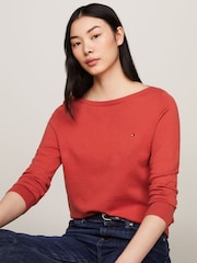 Tommy Hilfiger Red Cotton Jersey Stitch Boat-Neck Sweater - Image 3 of 5