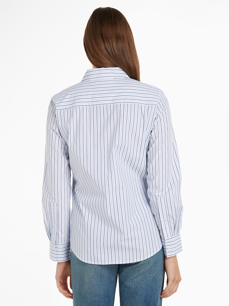 Tommy Hilfiger Blue Regular Fit Stripe Shirt - Image 2 of 6 Tommy Hilfiger Blue Regular Fit Stripe Shirt - Image 2 of 6