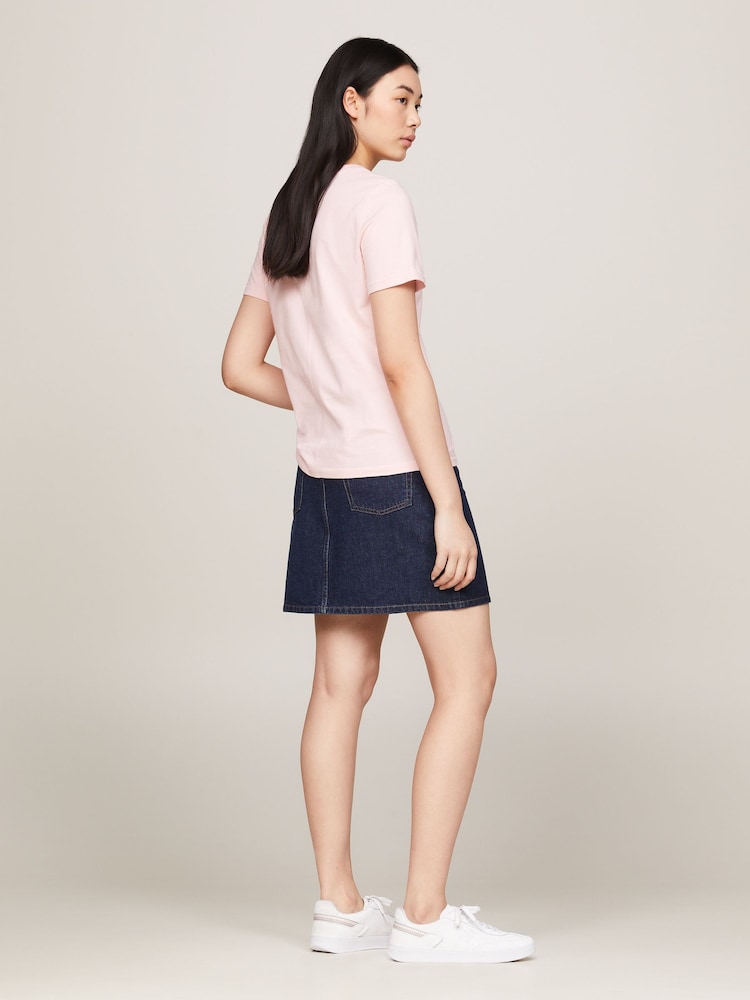 Tommy Hilfiger Pink Regular Fit Script Crew Neck 100% Cotton T-Shirt - Image 2 of 5