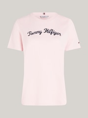 Tommy Hilfiger Pink Regular Fit Script Crew Neck 100% Cotton T-Shirt - Image 4 of 5