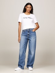 Tommy Hilfiger White Regular Fit Script Crew Neck 100% Cotton T-Shirt - Image 1 of 5