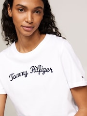 Tommy Hilfiger White Regular Fit Script Crew Neck 100% Cotton T-Shirt - Image 3 of 5