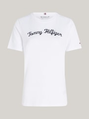 Tommy Hilfiger White Regular Fit Script Crew Neck 100% Cotton T-Shirt - Image 4 of 5