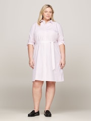 Tommy Hilfiger White Regular Fit Stripe Knee Length Shirt Dress - Image 1 of 5