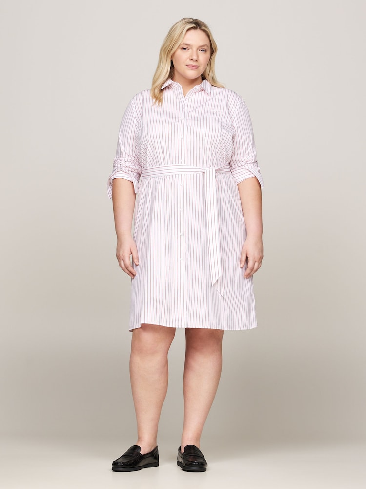 Tommy Hilfiger White Regular Fit Stripe Knee Length Shirt Dress - Image 1 of 5