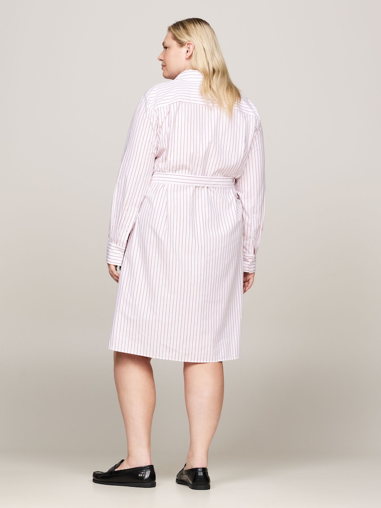 Tommy Hilfiger White Regular Fit Stripe Knee Length Shirt Dress - Image 2 of 5