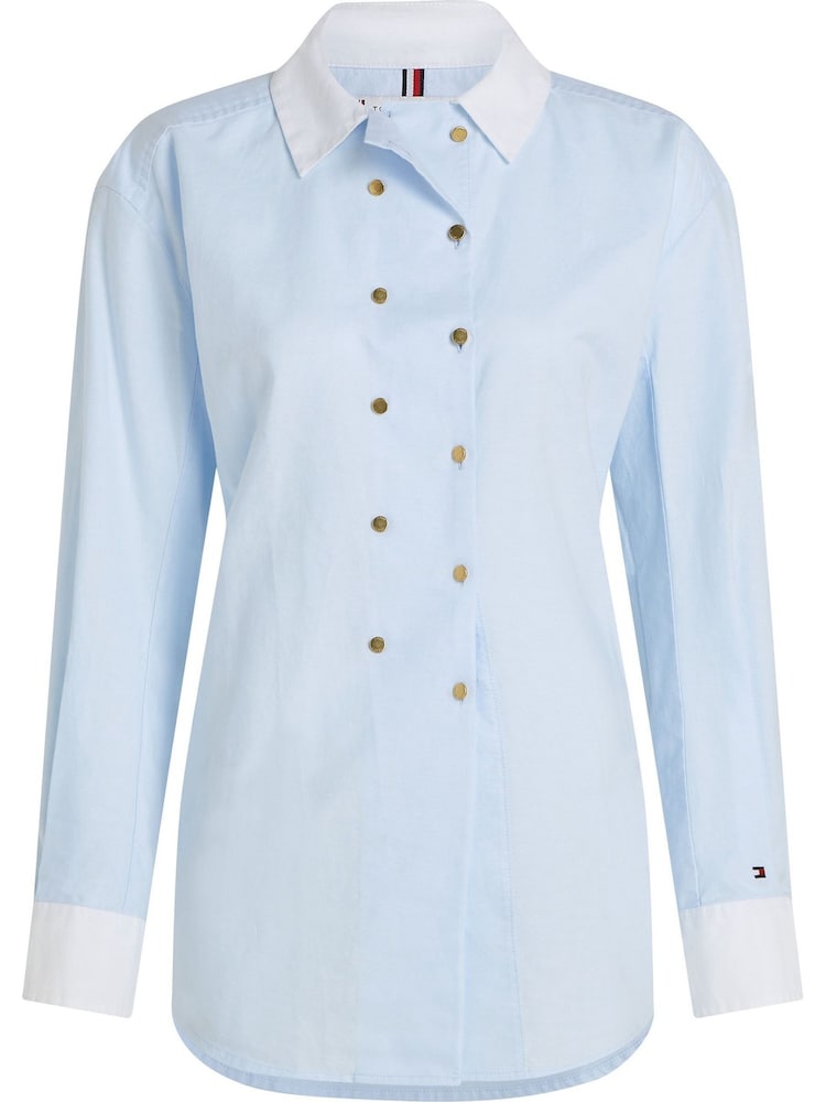 Tommy Hilfiger Blue Double Button 100% Cotton Waisted Shirt - Image 1 of 3 Tommy Hilfiger Blue Double Button 100% Cotton Waisted Shirt - Image 1 of 3